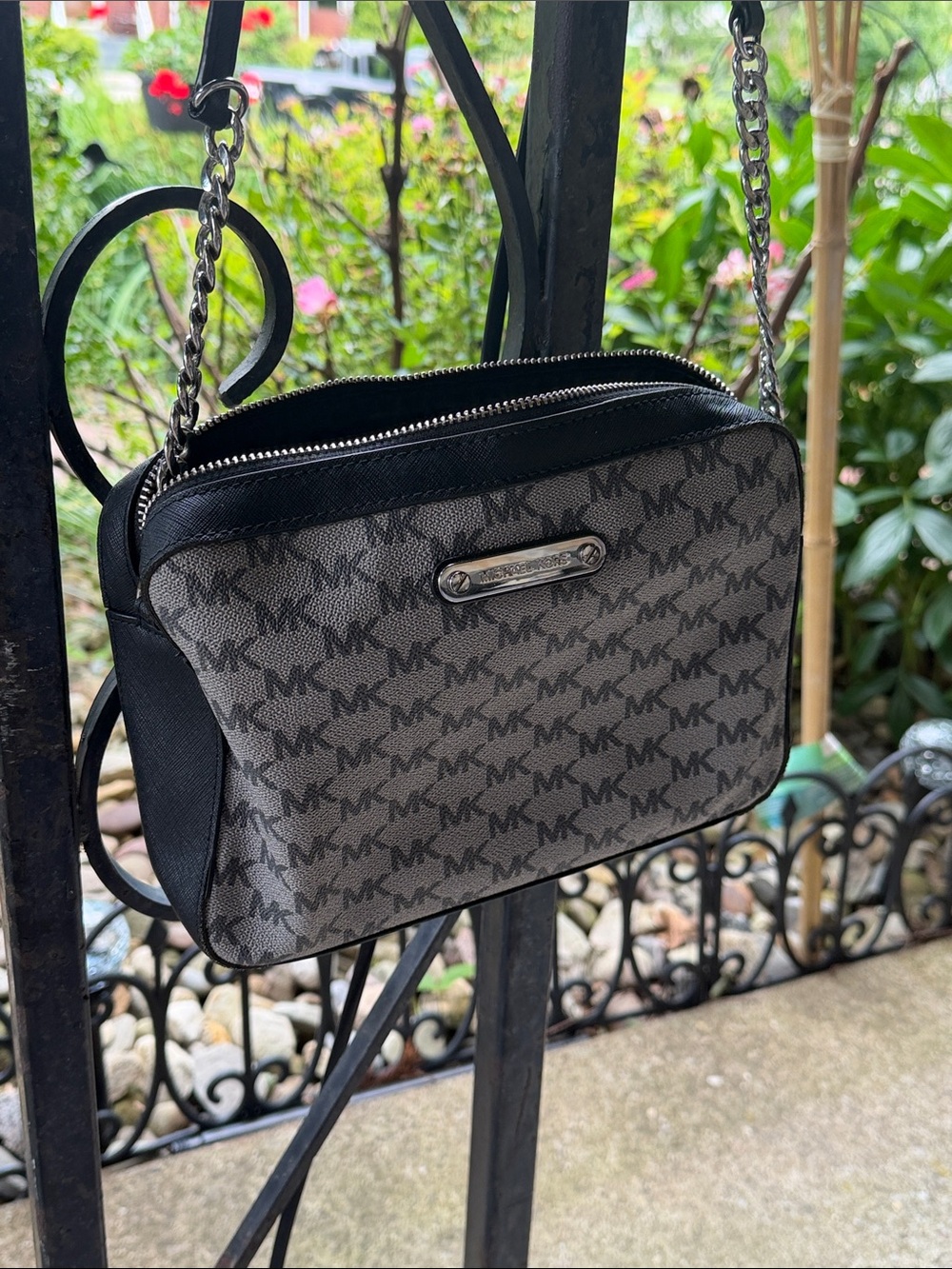 Michael Kors Gray & Black MK Monogram Crossbody Bag